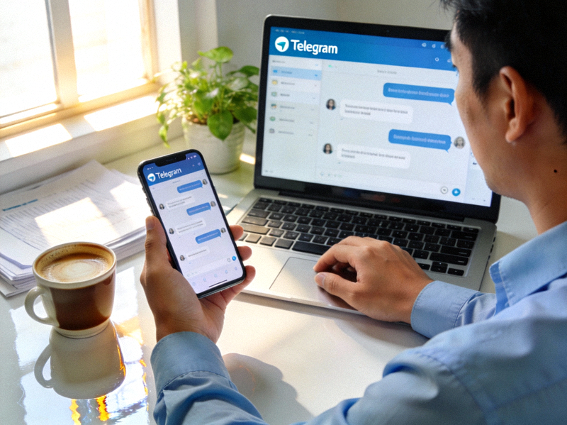 用户使用手机扫描电脑屏幕上的Telegram登录二维码以完成设备关联