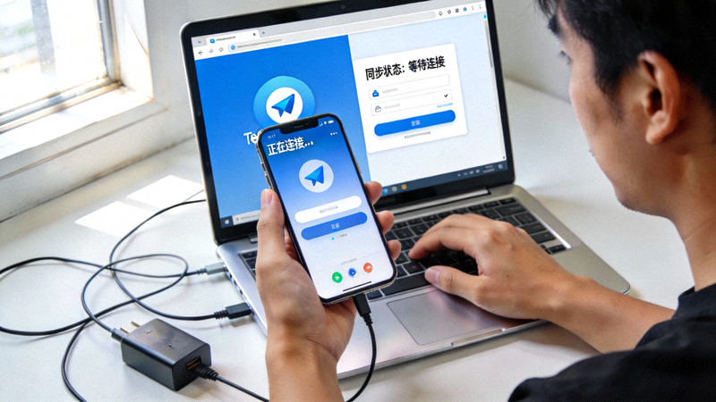 用户正在检查手机和电脑上Telegram的网络连接状态以排查同步问题