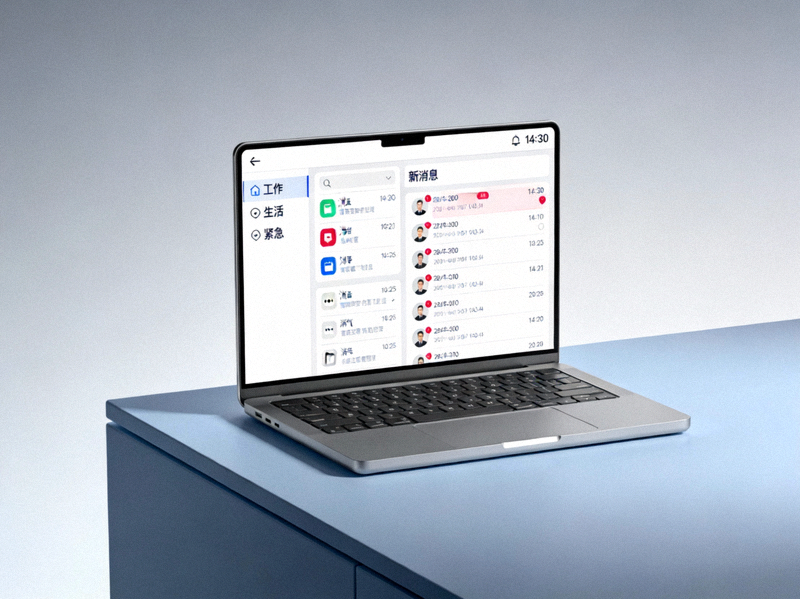 展示一个整洁有序的数字工作空间，象征高效的消息管理