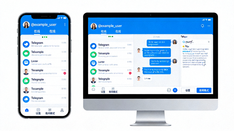 展示在手机和电脑屏幕上同时登录同一个Telegram账号的界面对比图